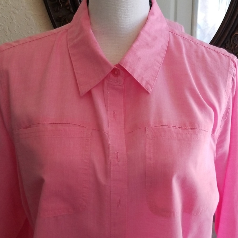 Pink LS button front blouse - Picture 2 of 8